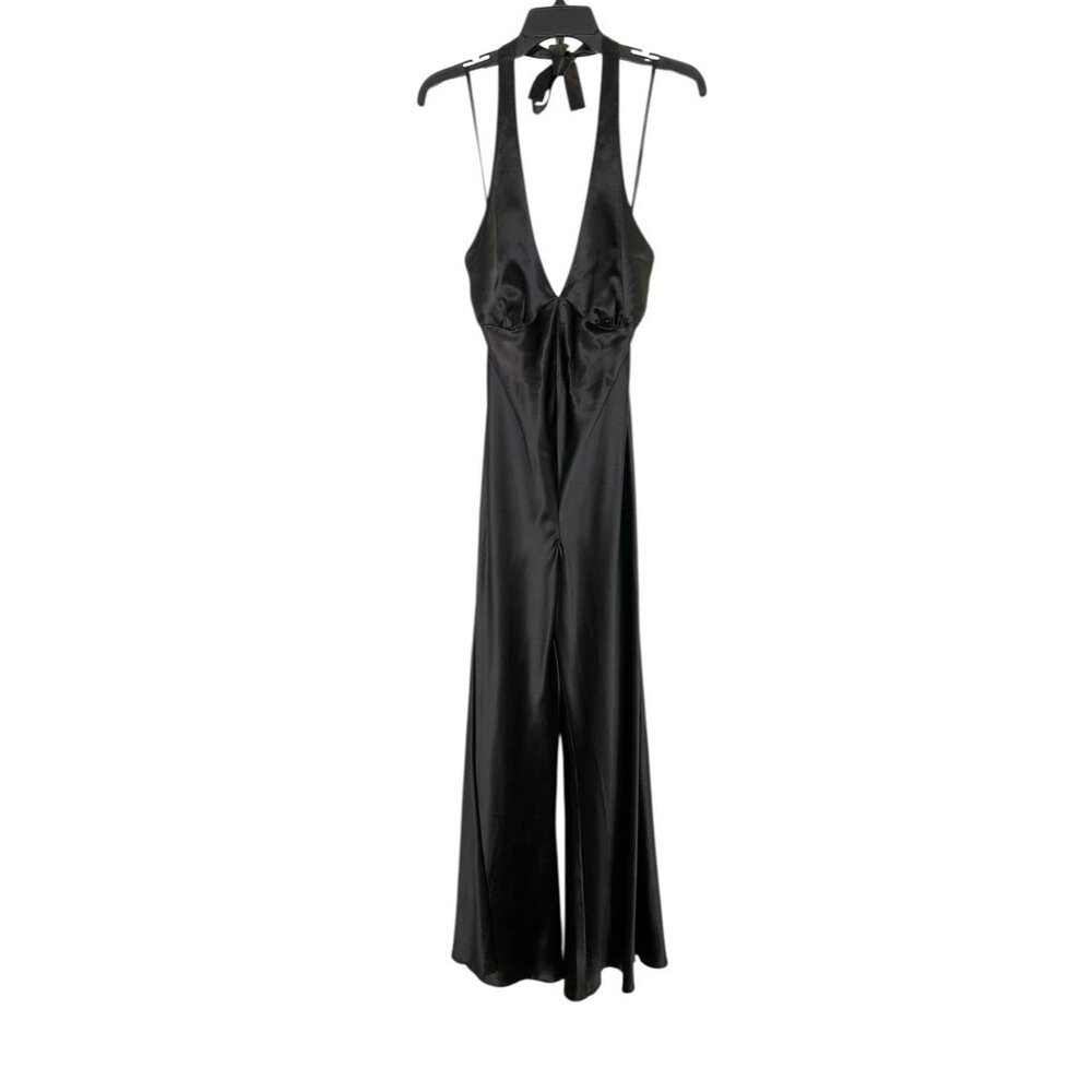 Victorias Secret 100% Silk Halter Wide-Leg Jumpsuit Black Size S Vintage Y2K 90s